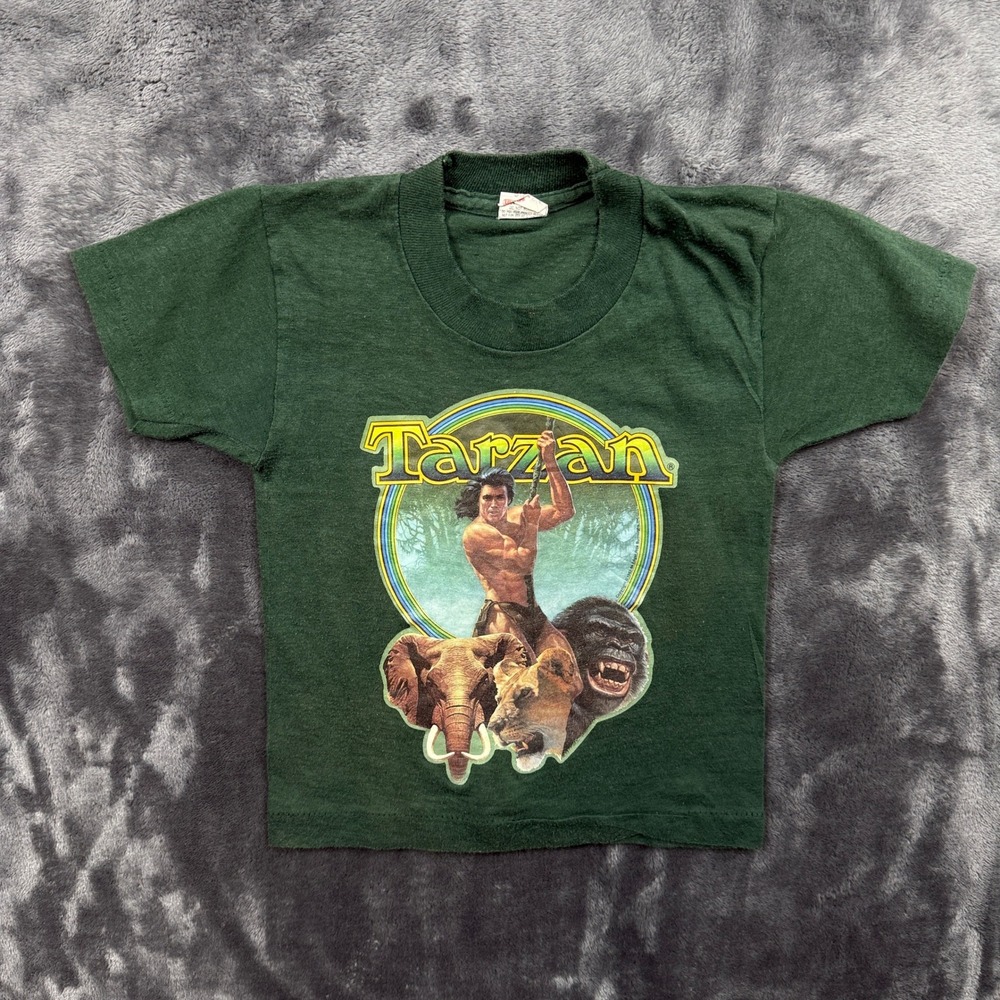 Underoos Tarzan Graphic T-Shirt Kids Size S 2-4 Green Vintage 1983-84 Jungle